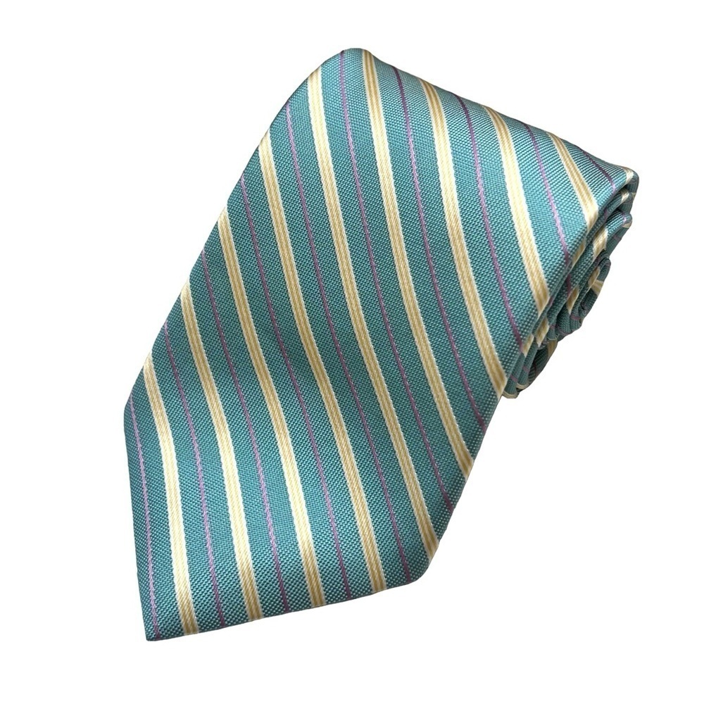 Brooks Brothers Blue Teal Yellow Pink Striped Pure Silk Made in USA Tie